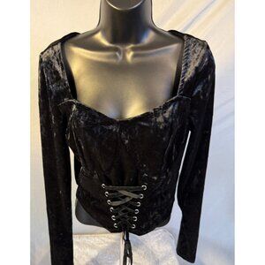 Cosmic Aura Crushed Velvet Lace Front Corset Top Blouse Shirt Blouse Large L